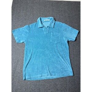 Criquet Polo Shirt Mens Medium Blue Casual Pocket Classic  Casual Corduroy